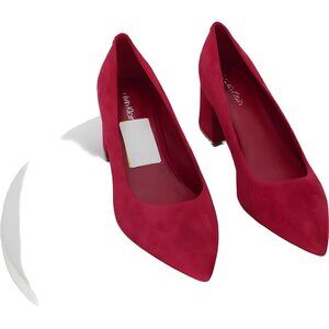 Calvin Klein Women's Lenott Suede Pointed Toe Pumps Red Block Heel US 10